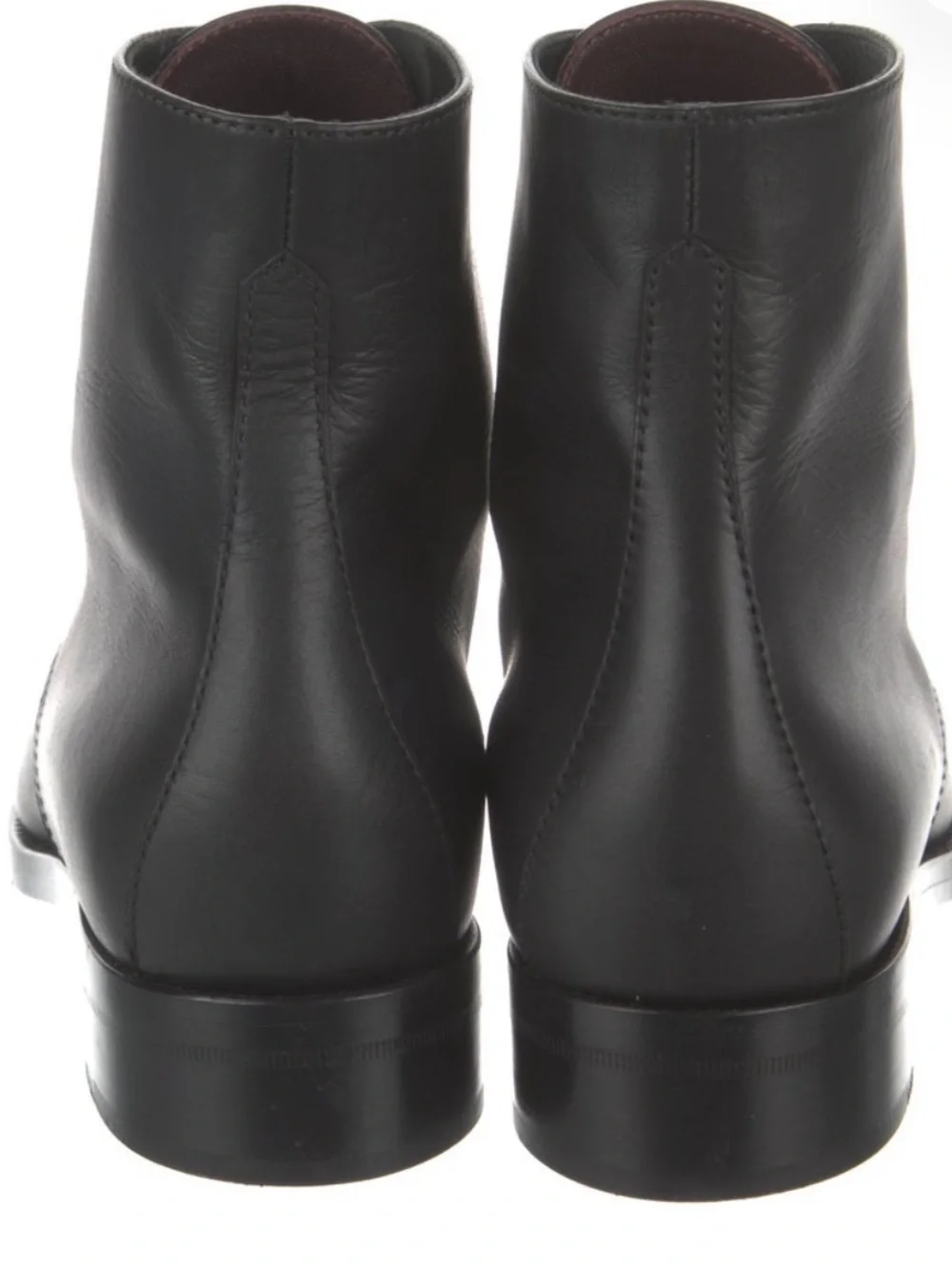 CHANEL Black Leather Lace-Up Ankle Boots with CC Cap Toe